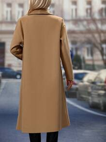 SHEIN Frenchy Contrast Color Rolled Edge Woolen Coat With Double Pockets - Camel - View 2