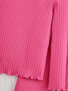 Chica Joven Conjunto de pijama ribete en forma de lechuga tejido de canalé - Rosa Fucsia - Ver 3