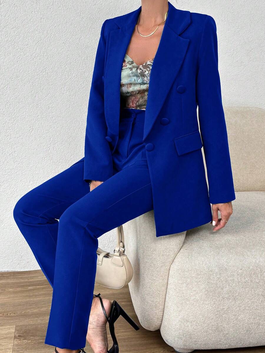 EURMUSE Double Breasted Blazer & Pants - Royal Blue - View 1