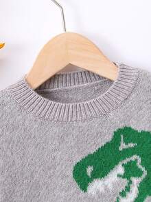 SHEIN Young Boy Dinosaur Pattern 3D Corn Sweater - Grey - View 3