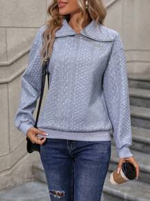 EMERY ROSE Solid Zip Detail Drop Shoulder Sweatshirt Pullover Fall Outfit