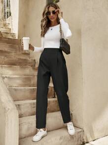 RueChic Solid Fold Pleated Pants - Black - View 4