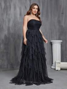 Faeriesty Vestido de novia de talla grande sin tirantes con falda de tul con volantes y escote de corazón | Vestido de novia formal de longitud hasta el suelo para ceremonias de boda, bodas en la iglesia, recepciones formales, retratos de novia, sesiones de fotos de compromiso - Negro - Ver 5