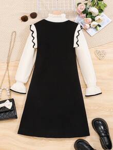 SHEIN 適合少女穿著的長袖荷葉領毛衣連衣裙 - 彩色 - 查看 2