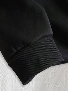 SHEIN EZwear Slogan Graphic Drop Shoulder Sweatshirt - Black - View 5