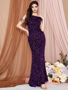 LOVE&LEMONADE Vestido de vestir con lentejuelas bajo sirena - Morado - Ver 5