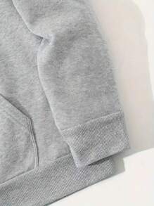 男士星星印花袋鼠口袋加絨內裏連帽衫 - 淺灰色 - 查看 6