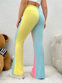 SHEIN EZwear Plus Two Tone Flare Leg Leggings - Multicolor - View 2