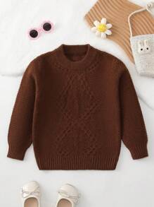 SHEIN Cô Gái Trẻ Chất rắn Cổ giả Áo len - màu nâu - Xem 1