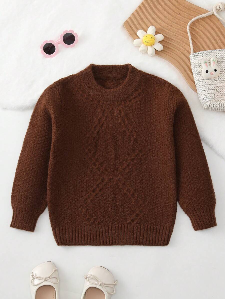 SHEIN Cô Gái Trẻ Chất rắn Cổ giả Áo len - màu nâu - Xem 1