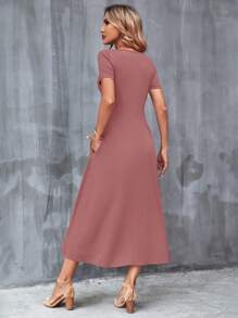 SHEIN Clasi Chất rắn Túi ẩn Đầm - Bụi hồng - Xem 2