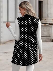 EMERY ROSE 波點圖案西裝領開門襟外套馬甲 - 黑與白 - 查看 3