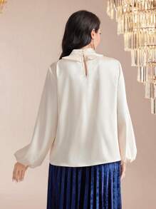 Modelyn Pearl Beaded Lantern Sleeve Blouse - Apricot - View 2