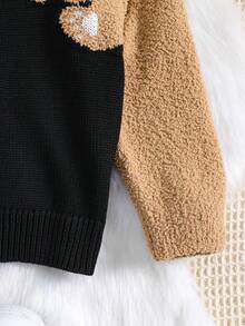 SHEIN 男小童熊圖案落肩袖開襟衫 - 黑色 - 查看 5