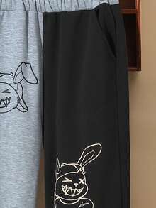 SHEIN 男大童卡通圖案加絨內裏衛褲 - 灰色 - 查看 6