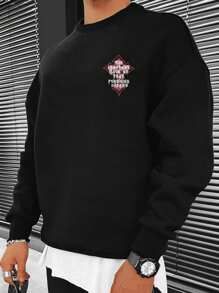 Manfinity Roughcore Nam Áo nỉ Với Vượt qua & In Khẩu hiệu - màu đen - Xem 2