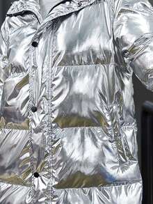 SWAVVY 1pc Loose Fit Metallic Padded Coat With Zipper Closure And Hood - Multicolor - View 4