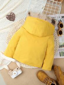 Baby Boy Flap Pocket Fuzzy Trim Teddy Lined Hooded Jacket - Yellow - View 2