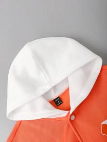 Aesthetic Post 男士標語圖案撞色落肩袖加絨內裏連帽學院風夾克不帶T恤 - 橘色 - 查看 7