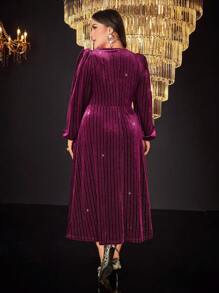 Modelyn Burgundy Red Plus Lantern Sleeve Velvet Dress Without Belt