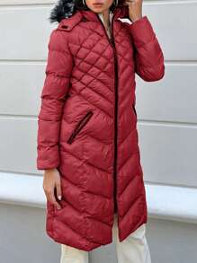 SHEIN Veste Matelassée Longue À Capuche Pour Femme Pour L'hiver