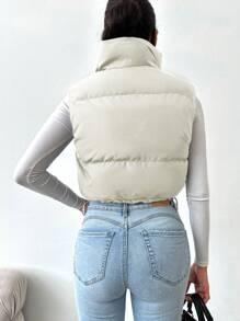 SHEIN Cottnline Drawstring Hem Zipper Vest Puffer Coat - Beige - View 2