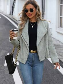 SHEIN Clasi 大翻領拉鏈開襟搖粒絨夾克 - 灰色 - 查看 5