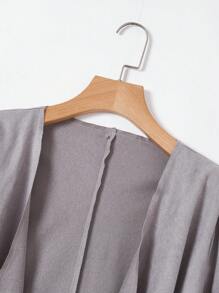 SHEIN LUNE Hơn Cổ áo thác nước Tay áo cuộn Mở Mặt trước áo - Xám - Xem 5