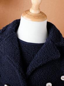 女嬰西裝領毛絨夾克&洋裝 - 藍色 - 查看 4