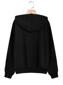SHEIN LUNE Plus Size Slogan Graphic Kangaroo Pocket Drawstring Sweatshirt - Black - View 2