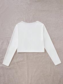 SHEIN EZwear Talla grande Camiseta unicolor de cuello V - Blanco - Ver 2