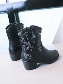 Botas Negras Para Niños Con Diseño De Flores - Negro - Ver 5
