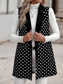 EMERY ROSE 波點圖案西裝領開門襟外套馬甲 - 黑與白 - 查看 5