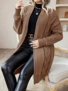 Vionelle 加粗针织落肩开衫，适合冬季 - 咖啡棕 - 查看 1