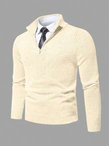 Manfinity Mode Men Solid Zipper Front Sweater Without Shirt - Gold - View 3