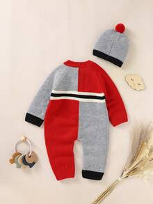 Em bé Con trai Sọc Áo len Với mũ - Đỏ - Xem 2