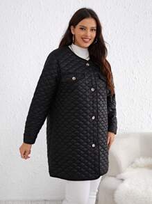SHEIN Clasi Hơn Chi tiết về Flap Áo khoác Quilted - màu đen - Xem 4