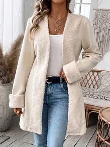 SHEIN Privé Viền tương phản Mở Mặt trước Thắt lưng áo - Màu be - Xem 3