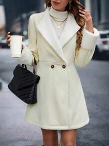 SHEIN Clasi Fur Collar Thickened A-line Coat