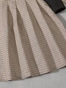 SHEIN 女大童格子和字母圖案泡泡袖洋裝&帽 - 黑色 - 查看 8