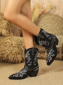 Styleloop 女性時尚復古刺繡西部牛仔靴子