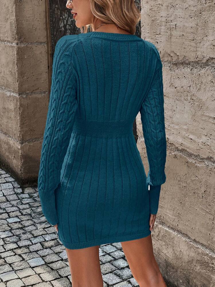 Cable Knit Sweater Dress Fall Winter Cloth For Women