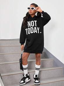 Tween Girl Letter Graphic Drop Shoulder Sweatshirt Dress - Black - View 1