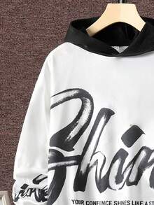 Con trai Lỏng lẻo phù hợp áo có mũ Màu sắc Chặn , Slogan & In Hoodie Và Quần thể thao Hai chiếc Bộ - Đen và trắng - Xem 3