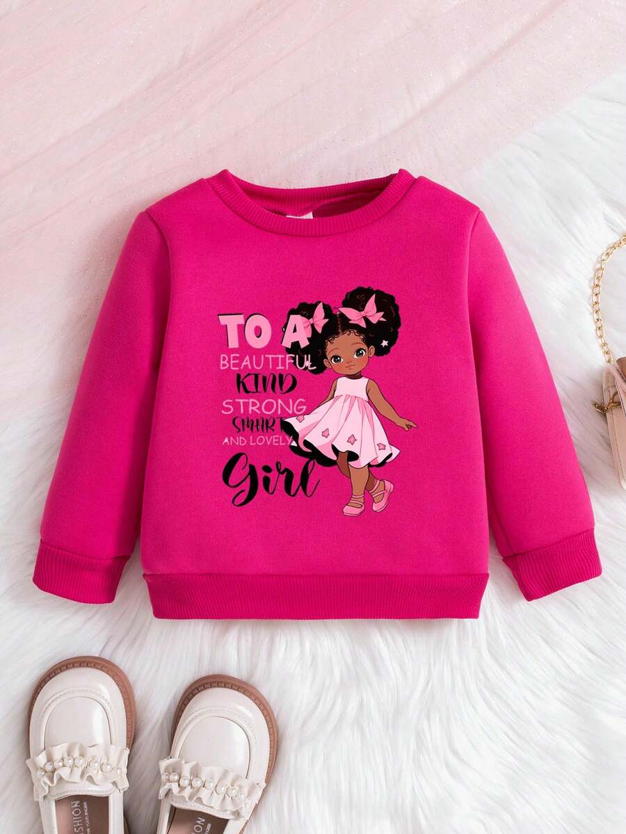 女嬰人物和標語圖案運動衫 - 玫紅色 - 查看 1