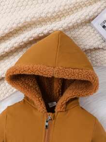 Kinder Freizeit Jacke Mit Kapuze, Warm Gefüttert Und Mit Taschen Am Bündchen - Braun - Übersicht 3