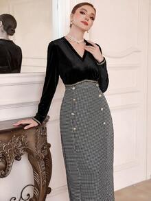 Modelyn In kẻ sọc Đôi ngực Đầm - màu đen - Xem 6