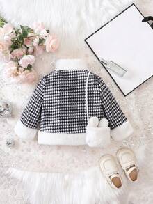 嬰兒女孩千鳥格外套和可愛郵差包適用於秋冬 - 黑與白 - 查看 2