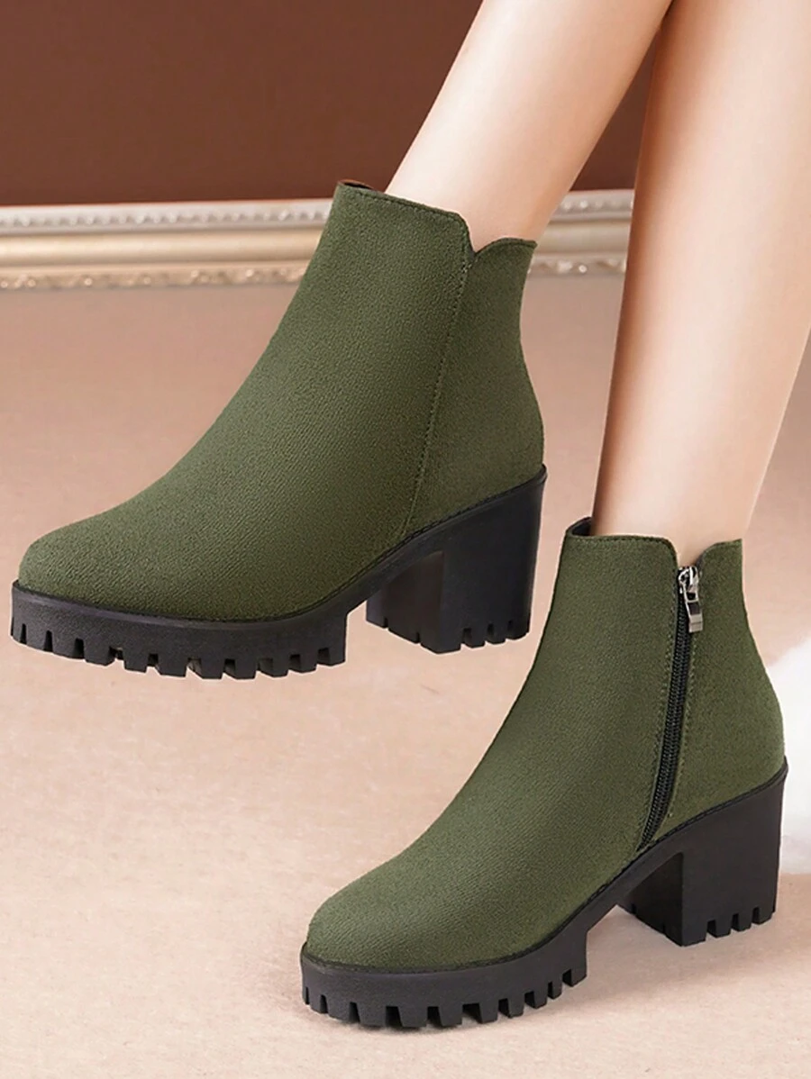 Green Block Heel Short Boots For Teenage Girls - Green - View 1