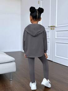 SHEIN Kleines Mädchen Leggings & Hoodie Drop Shoulder Buchstabe Prägung